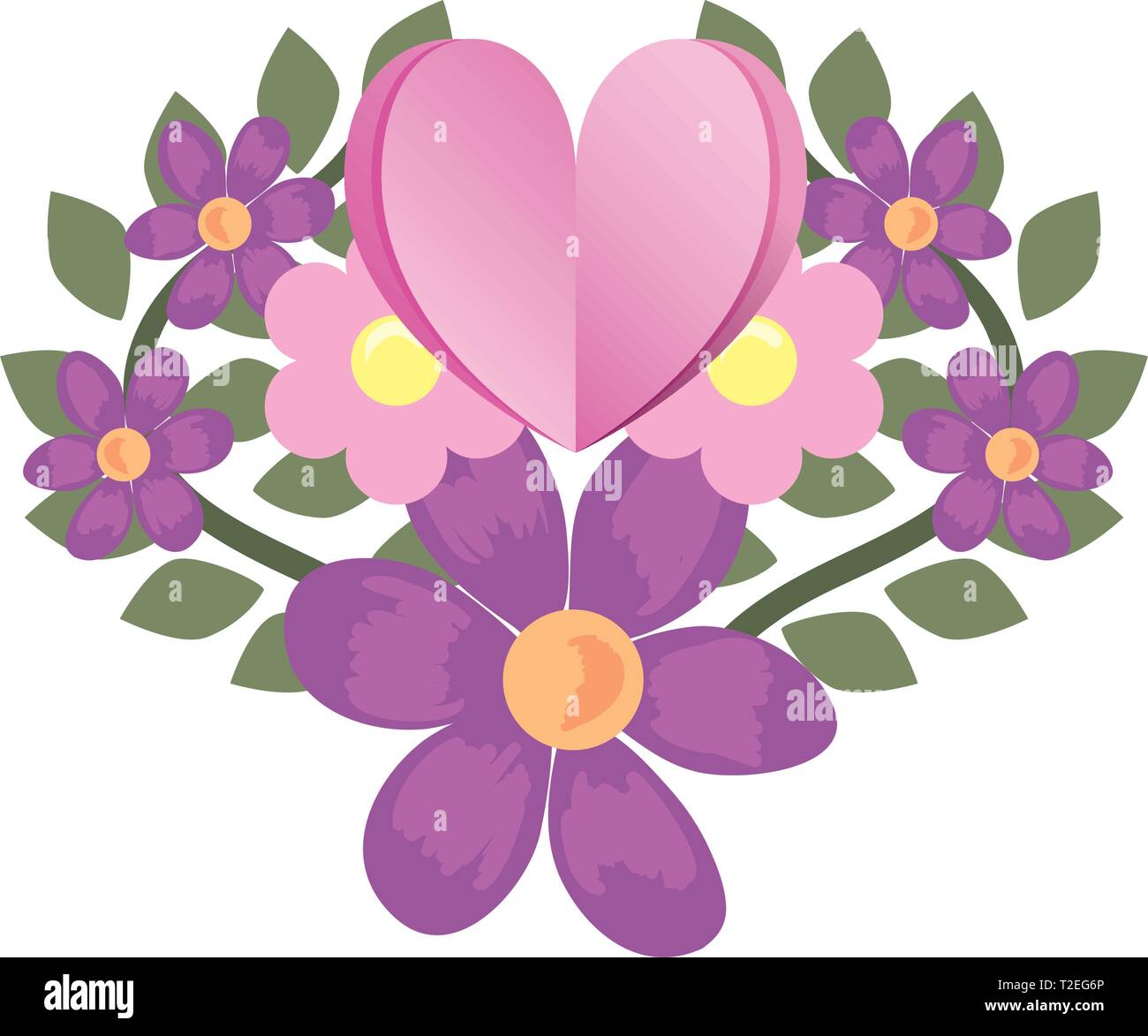 love romantic heart flowers decoration vector illustration Stock Vector ...