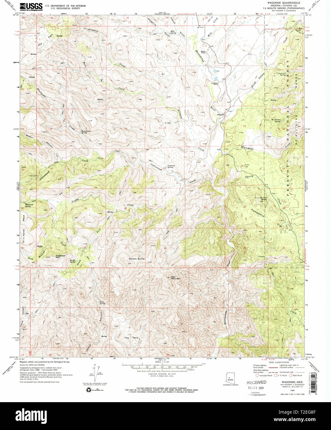 USGS TOPO Map Arizona AZ Wagoner 313958 1969 24000 Restoration Stock Photo