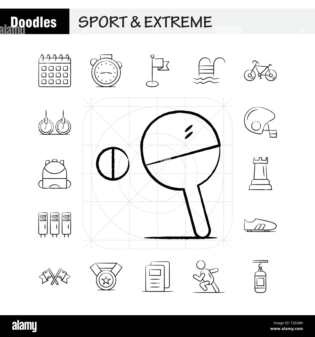 Sport And Extreme Hand Drawn Icons Set For Infographics, Mobile UX/UI Kit And Print Design. Include: Calendar, Day, Time, Date, Time, Clock, Watch, Ti Stock Vector