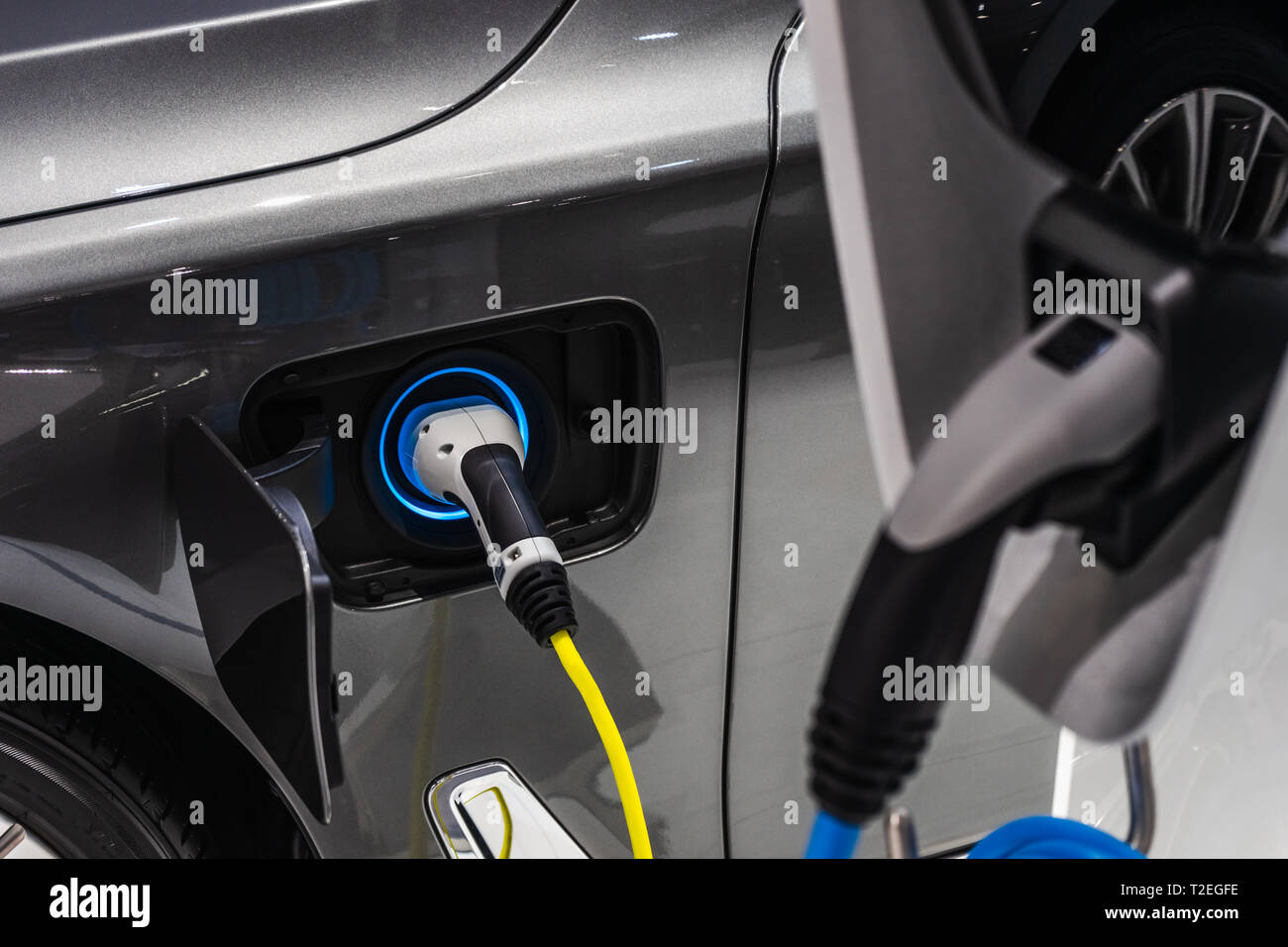 Power supply for electric car charging. Still life close up of the