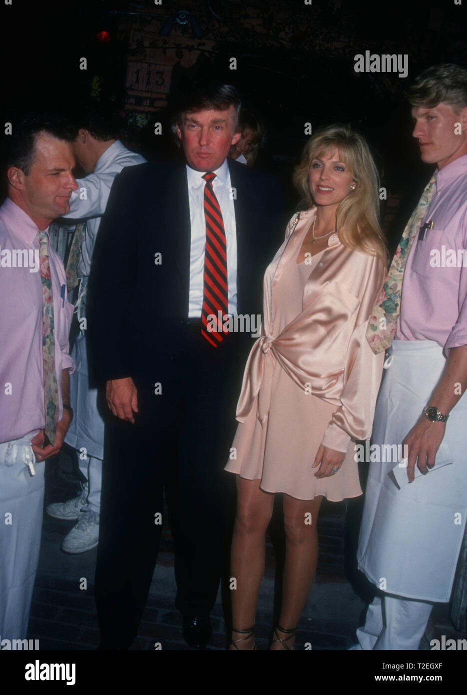 LOS ANGELES, CA - MARCH 12: Donald Trump and wife actress Marla Maples on March 12, 1994 at The Ivy Restaurant in Los Angeles, California. Photo by Barry King/Alamy Stock Photo Stock Photo