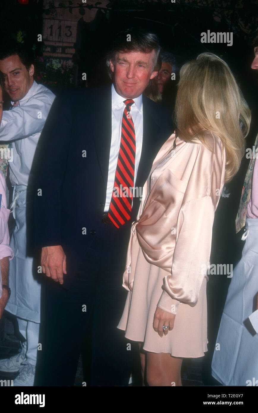 LOS ANGELES, CA - MARCH 12: Donald Trump and wife actress Marla Maples on March 12, 1994 at The Ivy Restaurant in Los Angeles, California. Photo by Barry King/Alamy Stock Photo Stock Photo