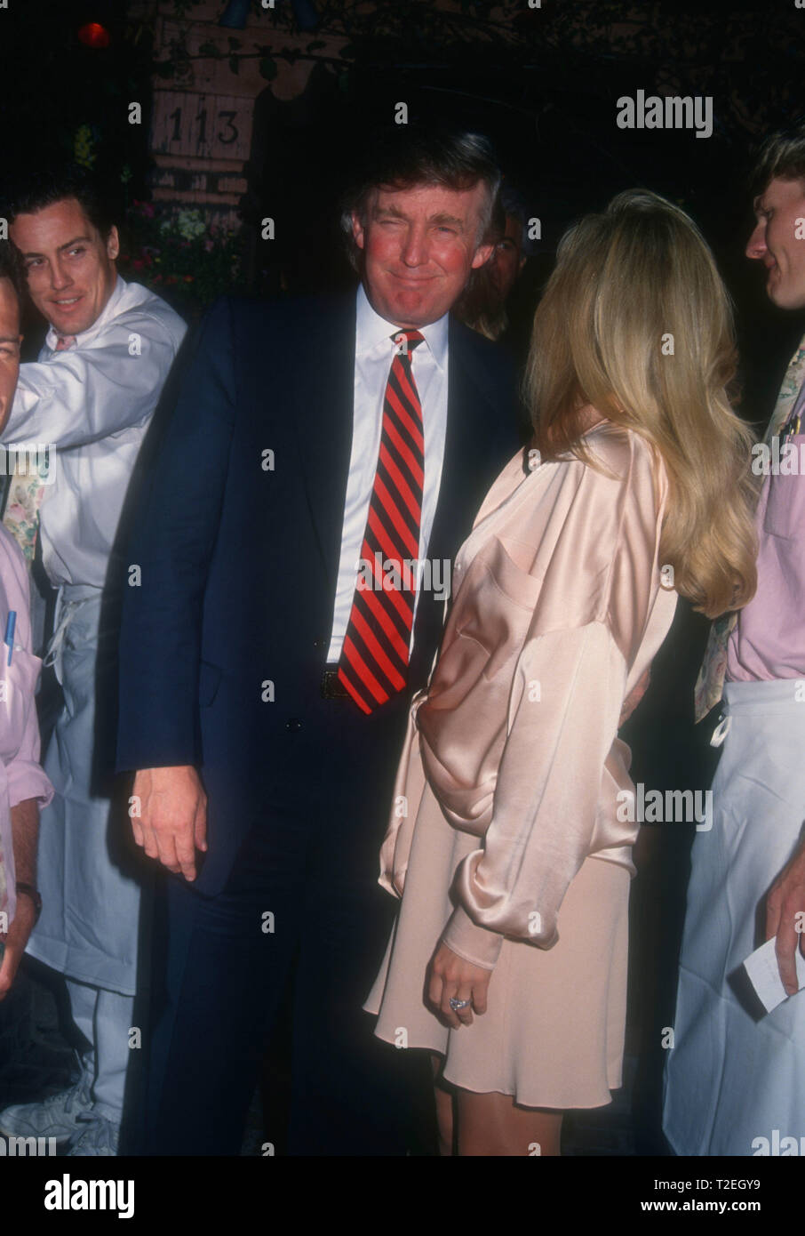 LOS ANGELES, CA - MARCH 12: Donald Trump and wife actress Marla Maples on March 12, 1994 at The Ivy Restaurant in Los Angeles, California. Photo by Barry King/Alamy Stock Photo Stock Photo