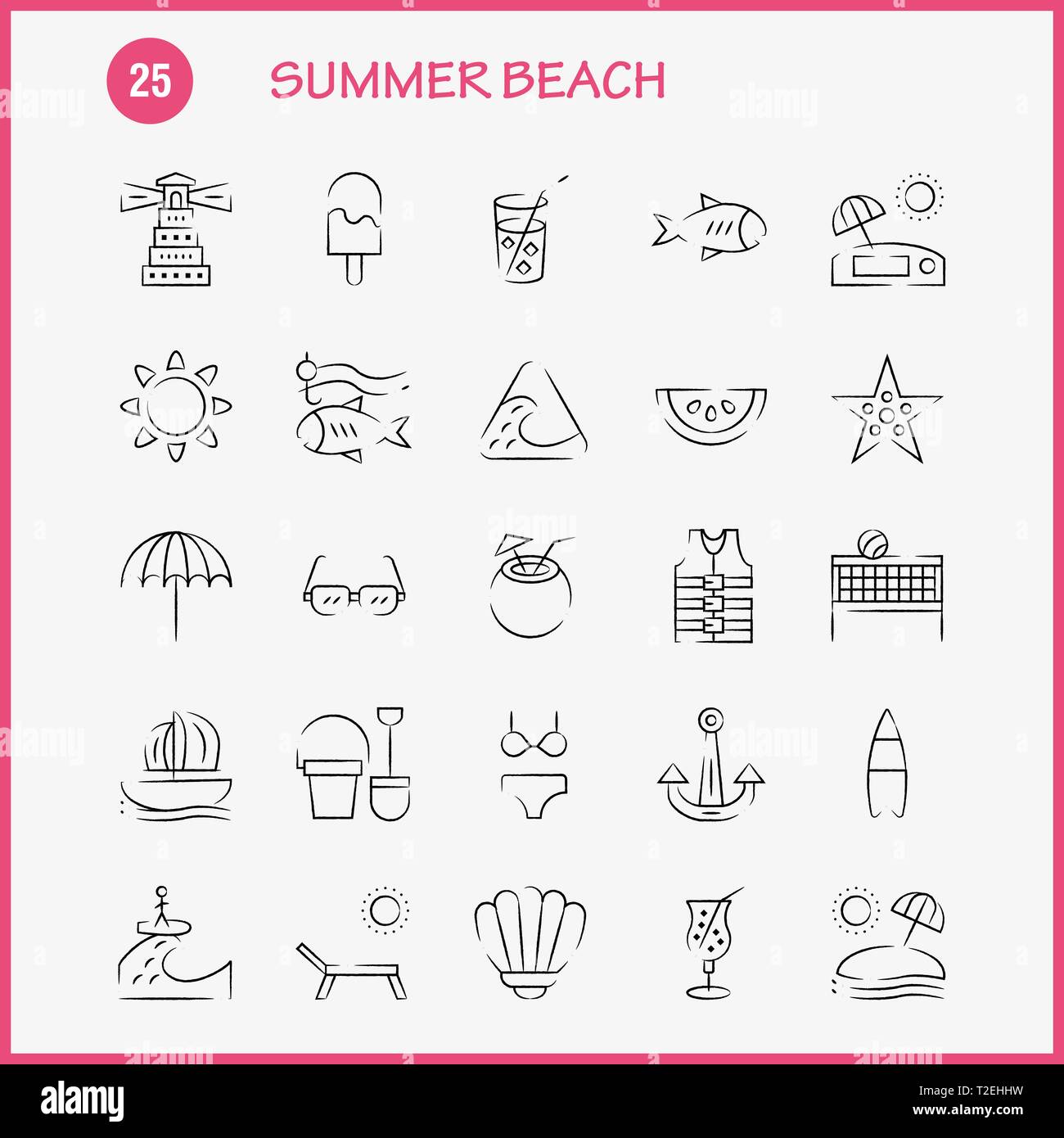 Beach Hand Drawn Icon Pack For Designers And Developers. Icons Of Fish ...