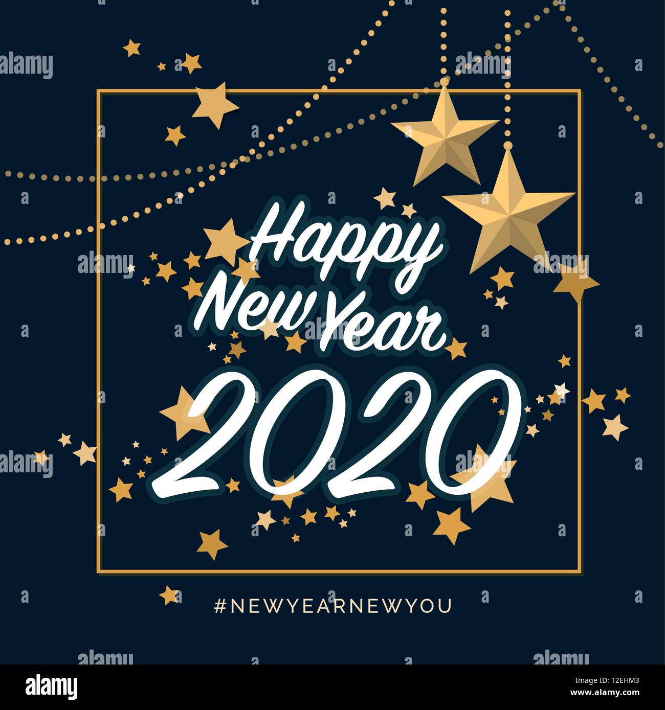 Happy new year 2020 with golden stars, social media post and wish ...