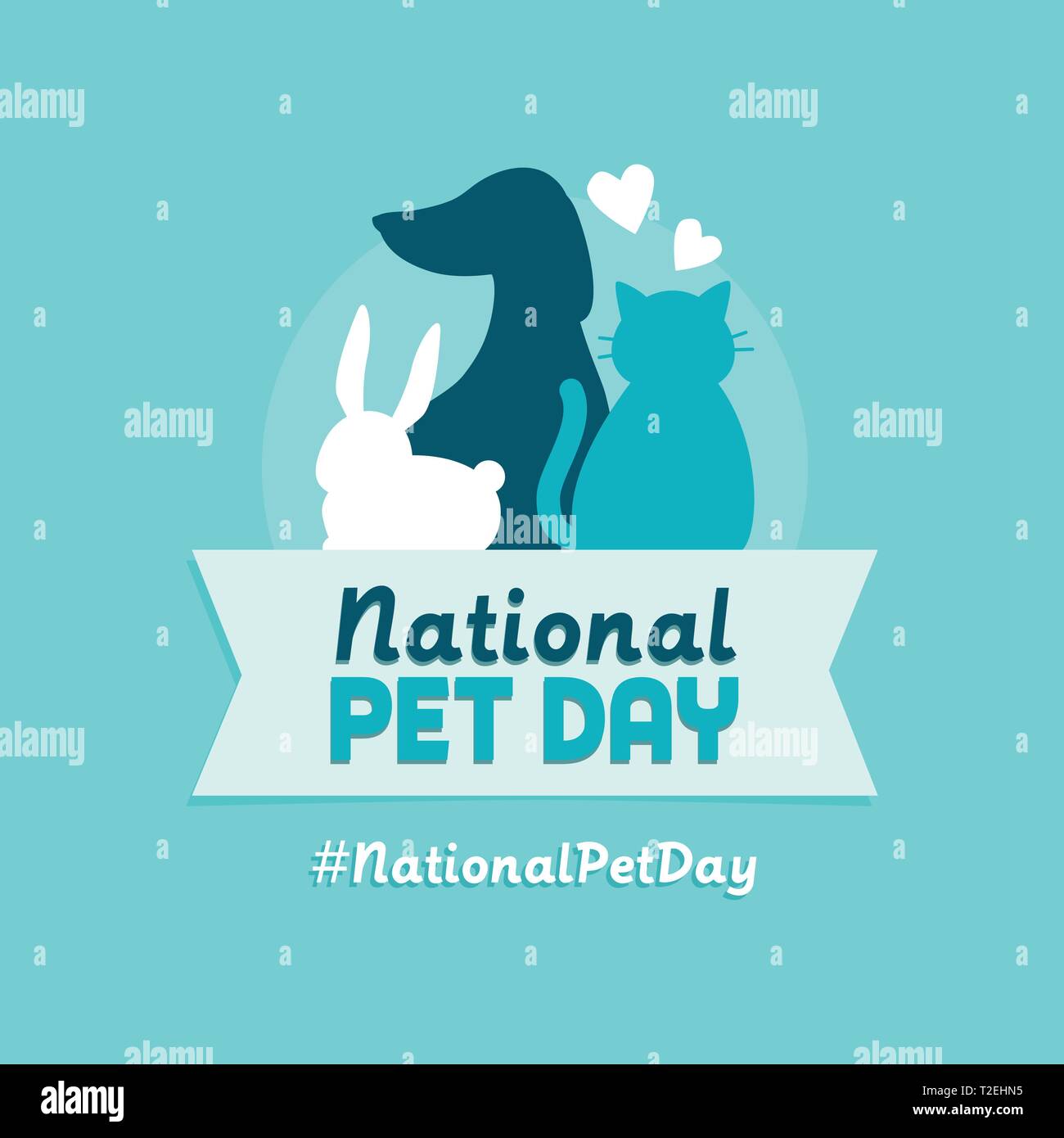 National pet day holiday social media post and card design with cute pets Stock Vector