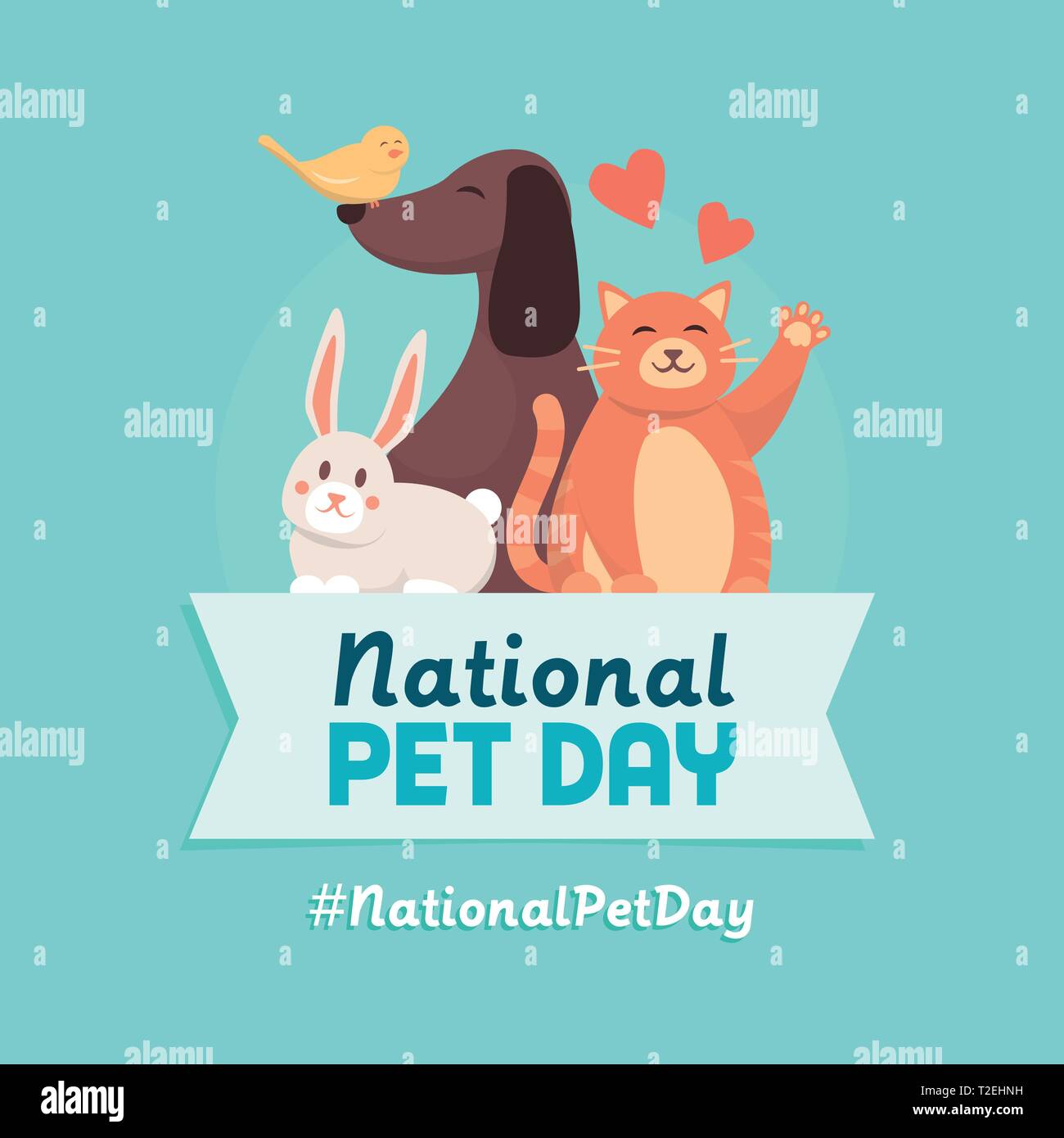 National pet day holiday social media post and card design with cute pets Stock Vector