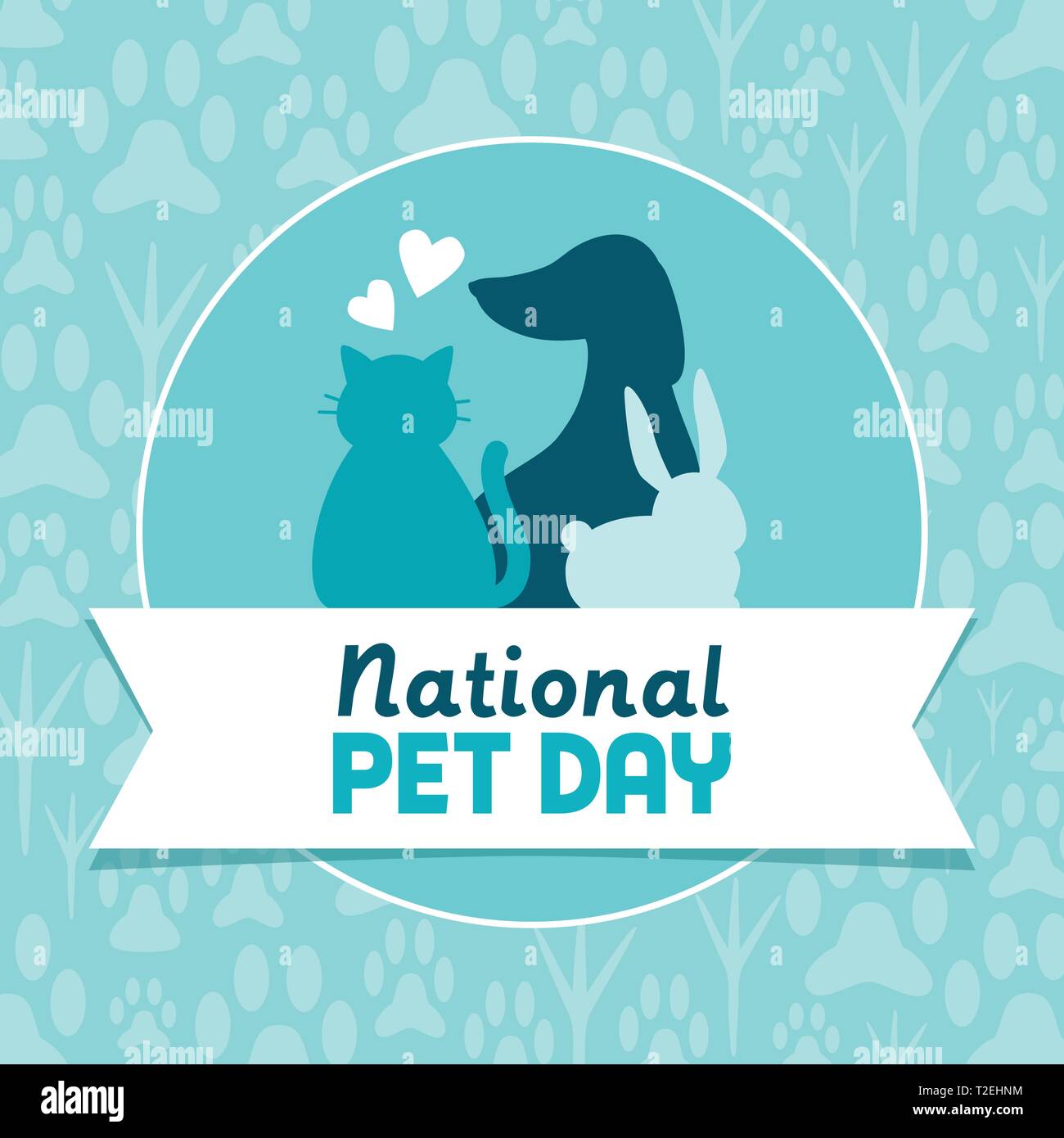 National pet day holiday social media post and card design with cute