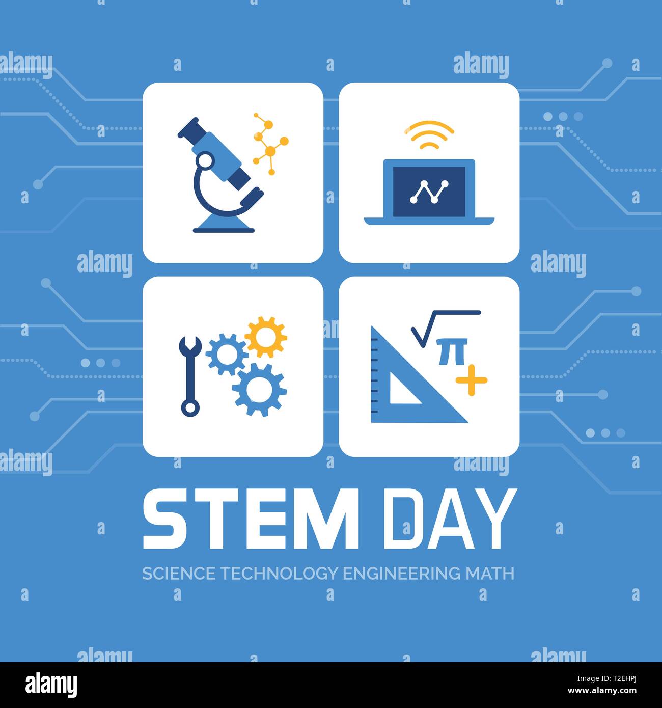 STEM day promotional design and social media post: science, technology, engineering and math Stock Vector