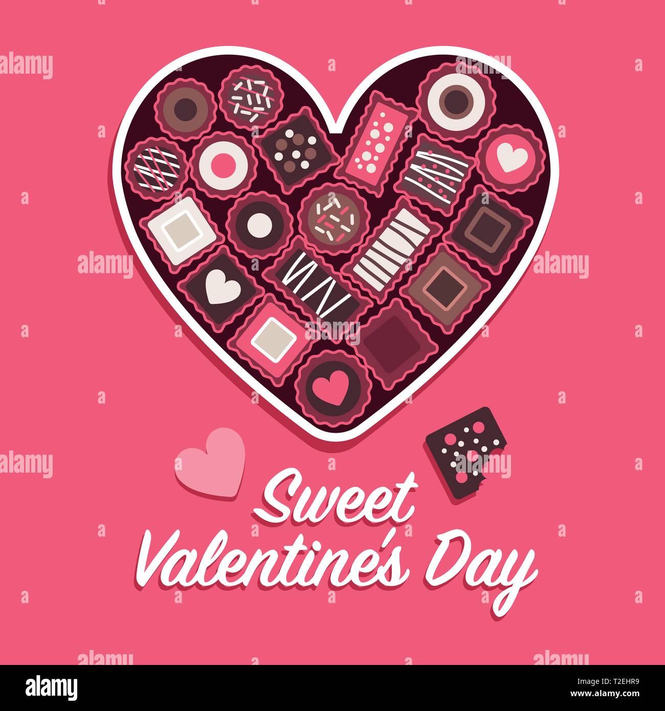 Sweet Valentine's Day card and social media post with heart shaped chocolates box Stock Vector