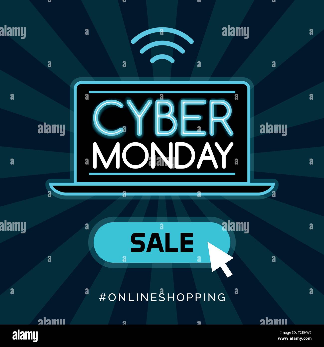 Cyber monday promotional sale advertisement and social media post design with laptop connecting Stock Vector