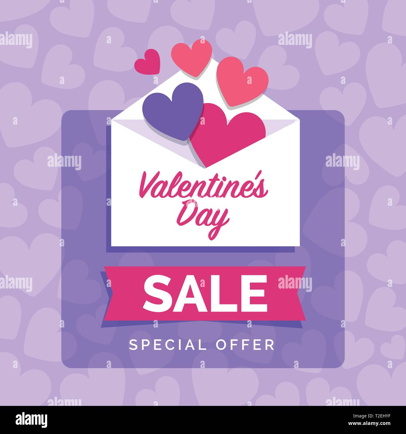 Happy Valentine's day promotional sale design with open envelope and hearts Stock Vector