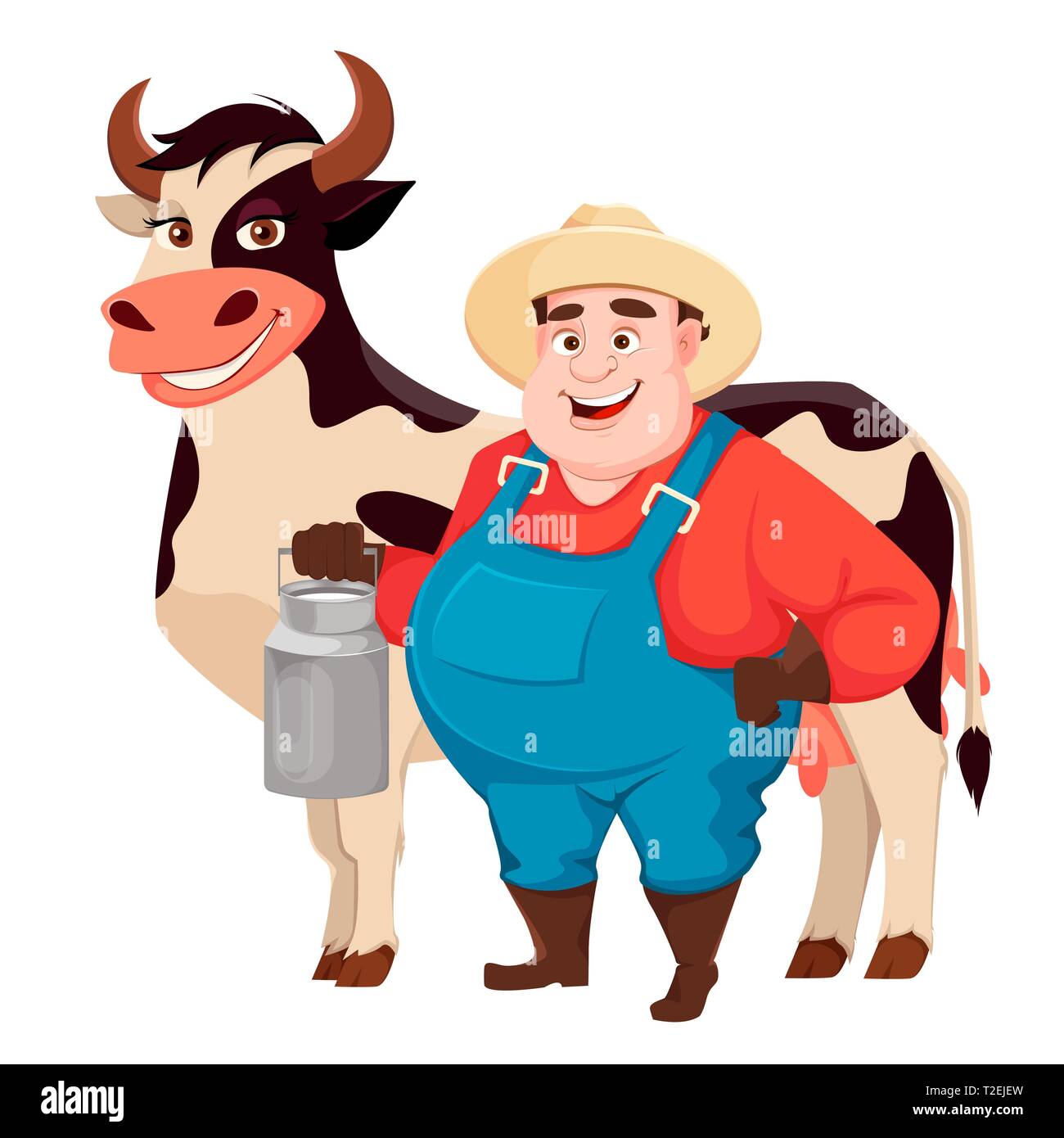 Fat farmer, agronomist. Funny gardener man cartoon character holding ...