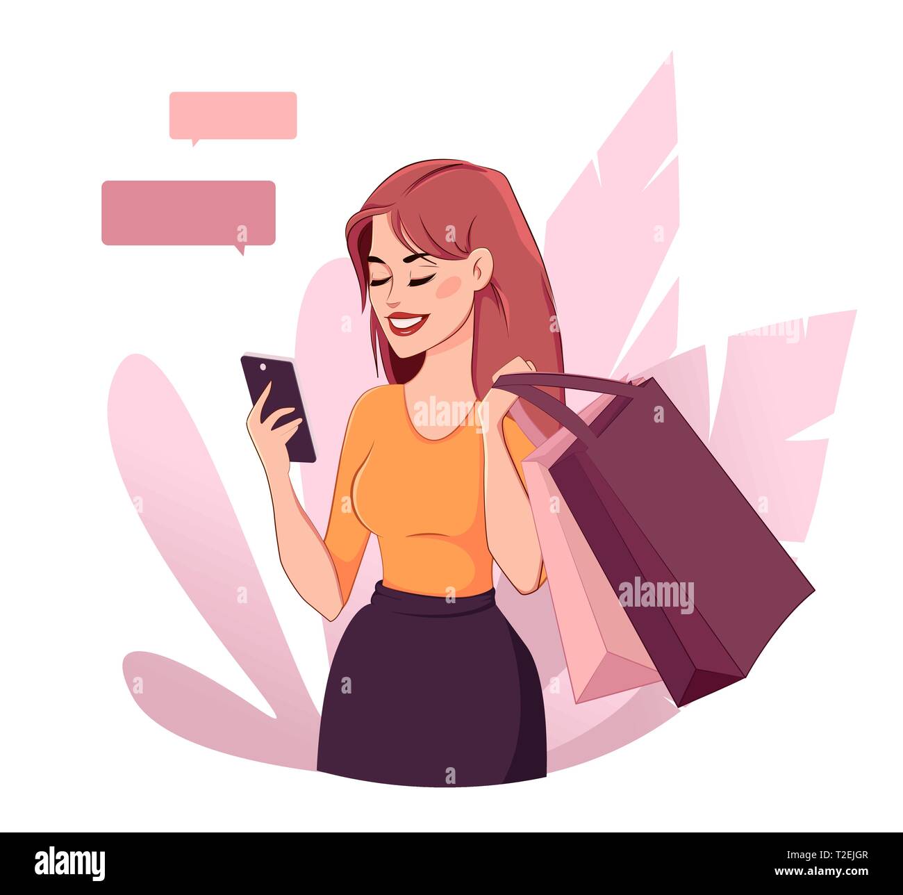 Woman doing online shopping. Concept of cheerful female cartoon character.  Vector illustration Stock Vector Image & Art - Alamy
