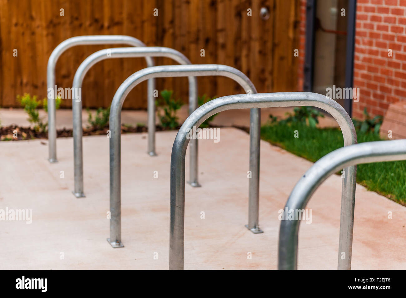Steel bicycle racks, parking Stock Photo
