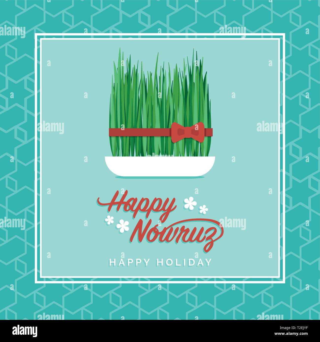 Happy Nowruz celebration card and social media post with fresh semeni grass Stock Vector