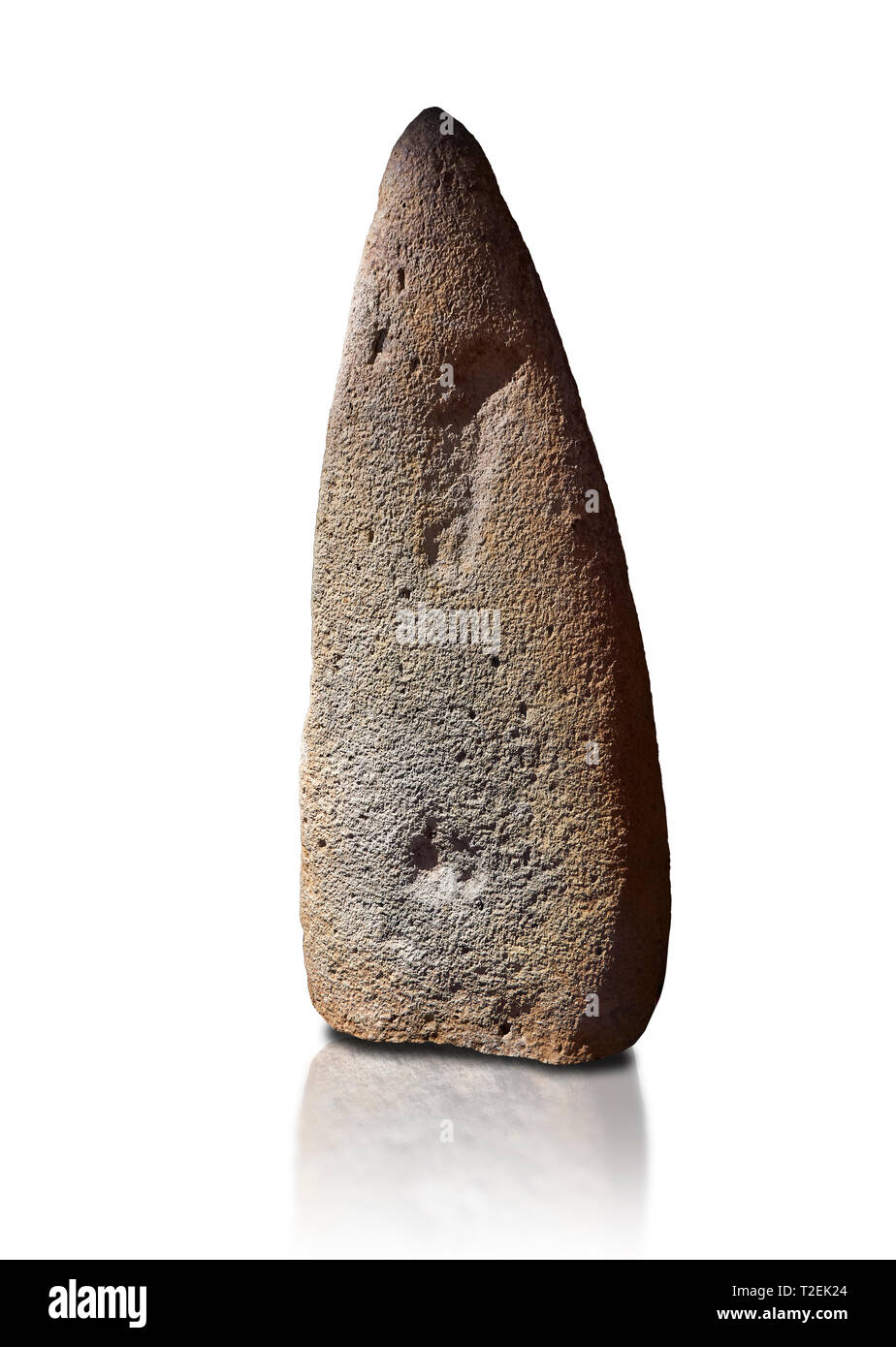 Late European Neolithic prehistoric Menhir standing stone which represents a standing figure. Excavated from Bau Carradore III site,  Laconi. Menhir M Stock Photo