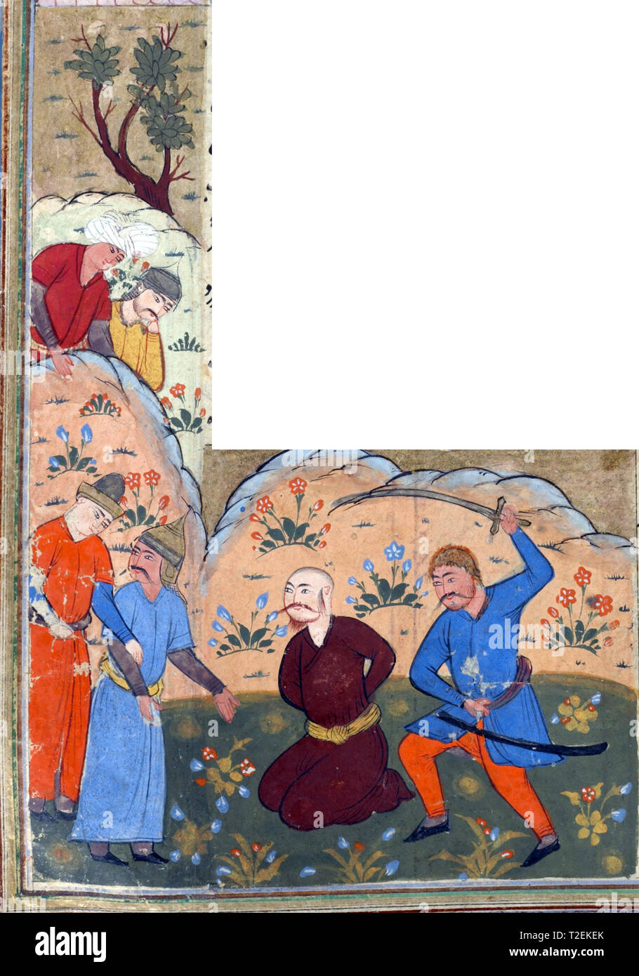 Garsivaz, the brother of Afrasiyab, is executed., Persian miniature from the Shahnamah Stock Photo