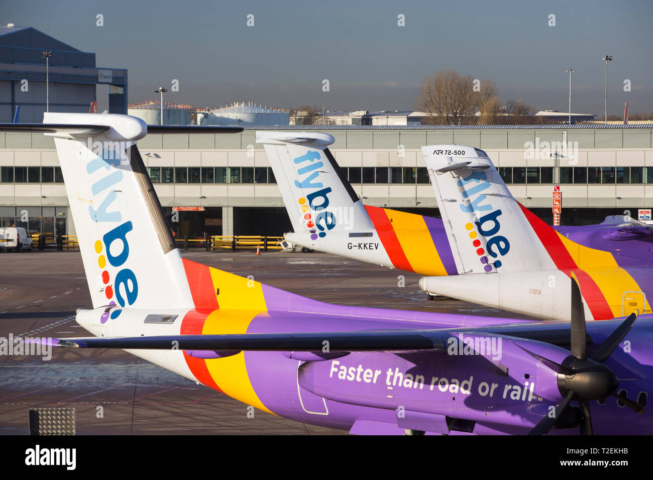 Flybe planes at Manchester Airport, UK Stock Photo