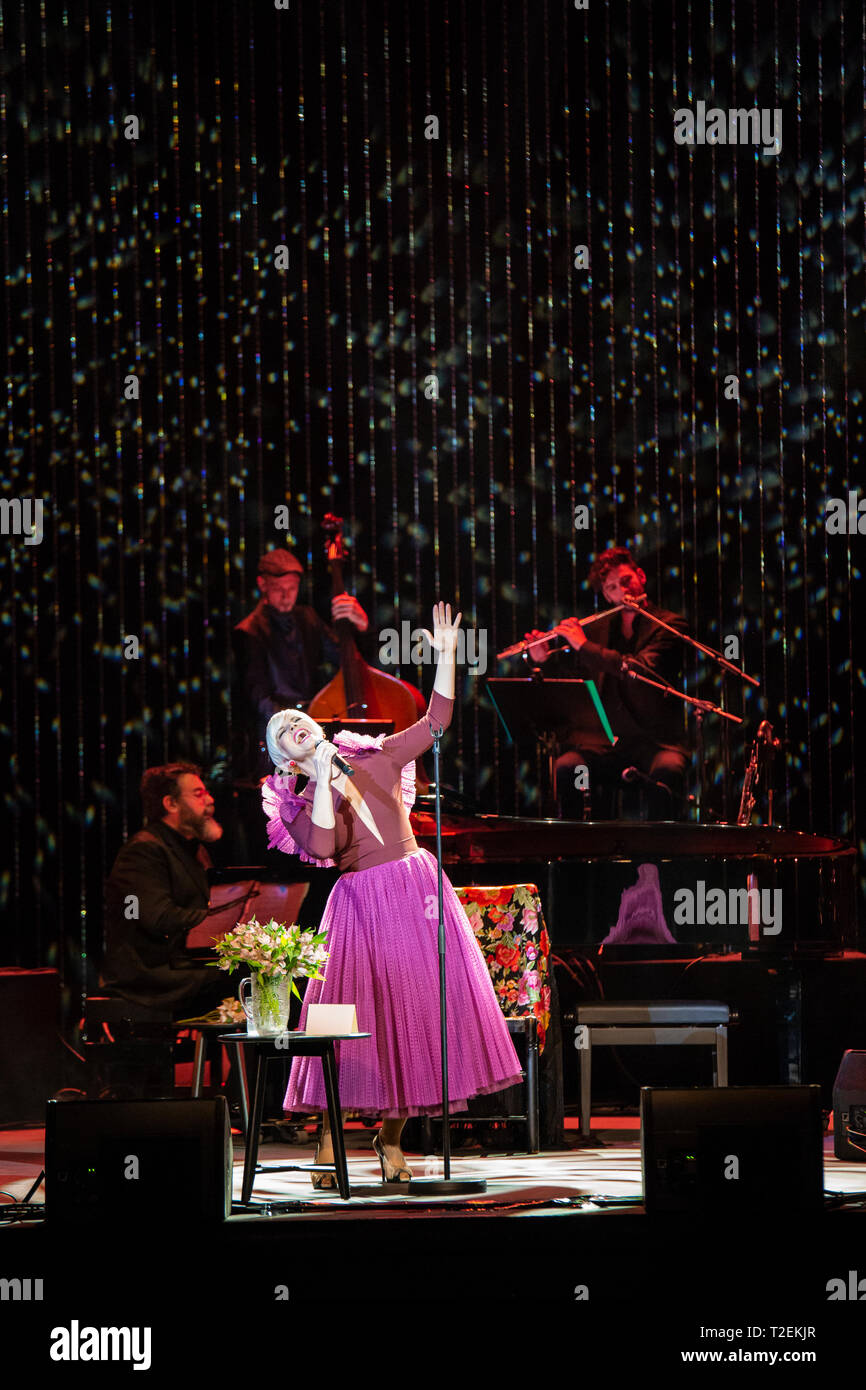 Barcelona, Spain. 28 March, 2019. Concert by Pasión Vega in Teatre Coliseum at Festival Mil·lenni. Photographer: Credit: Aitor Rodero. Stock Photo