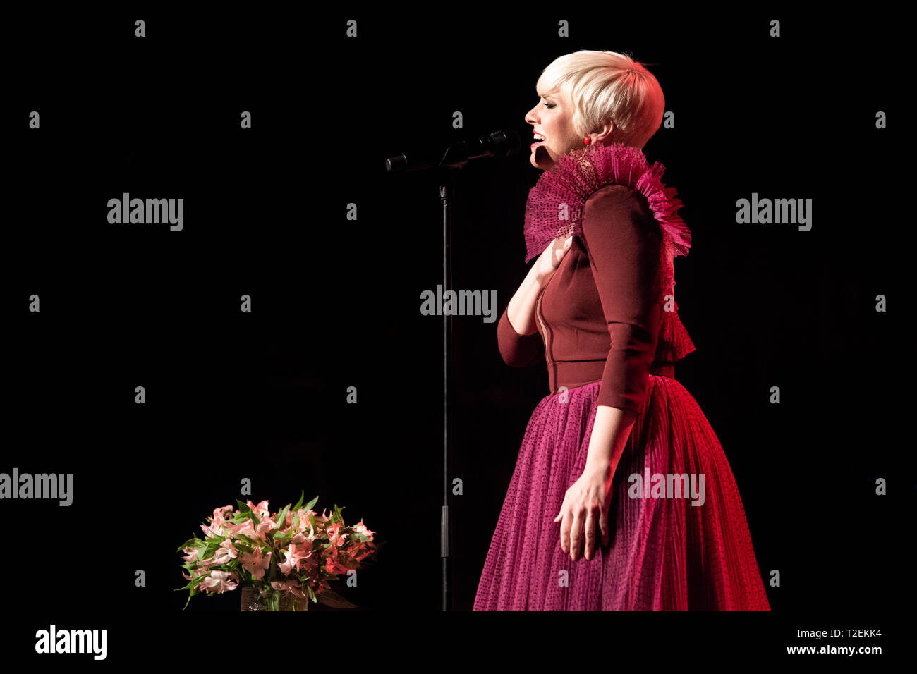 Barcelona, Spain. 28 March, 2019. Concert by Pasión Vega in Teatre Coliseum at Festival Mil·lenni. Photographer: Credit: Aitor Rodero. Stock Photo