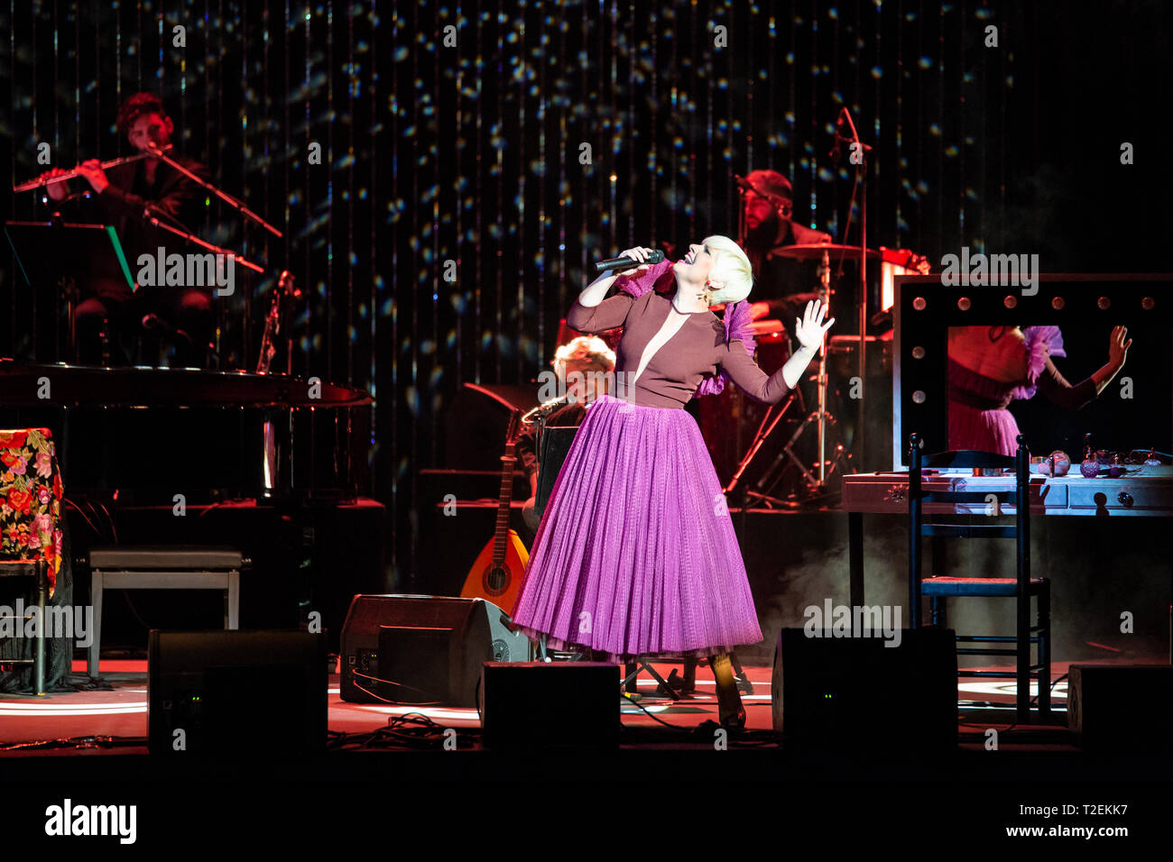 Barcelona, Spain. 28 March, 2019. Concert by Pasión Vega in Teatre Coliseum at Festival Mil·lenni. Photographer: Credit: Aitor Rodero. Stock Photo