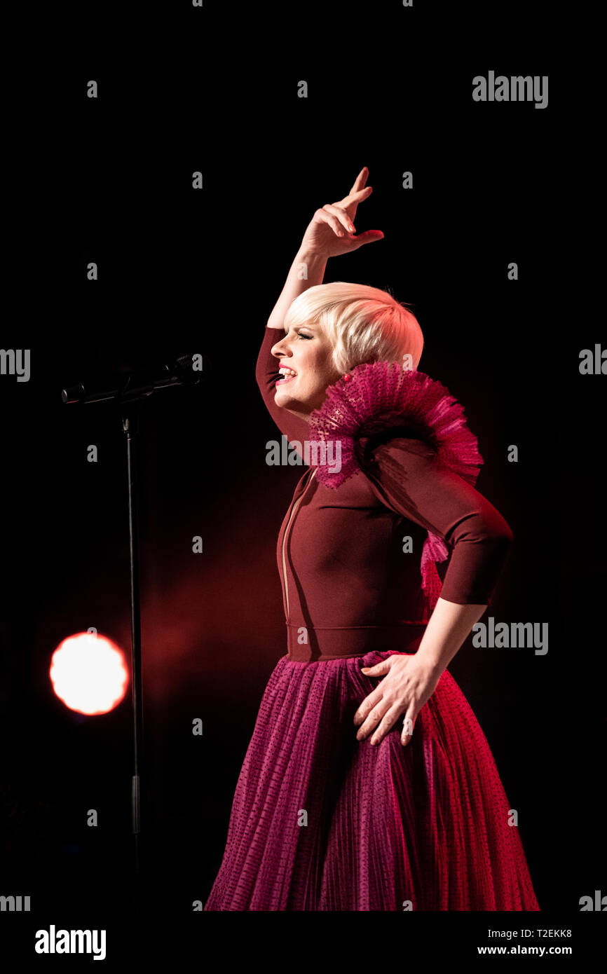 Barcelona, Spain. 28 March, 2019. Concert by Pasión Vega in Teatre Coliseum at Festival Mil·lenni. Photographer: Credit: Aitor Rodero. Stock Photo