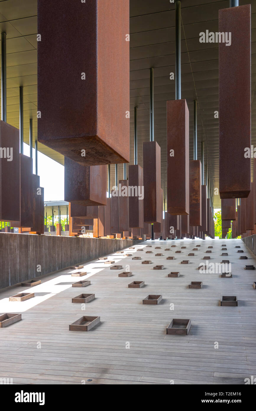 USA Alabama Montgomery National Memorial for Justice and Peace a museum for racial injustice and lynchings in America Stock Photo