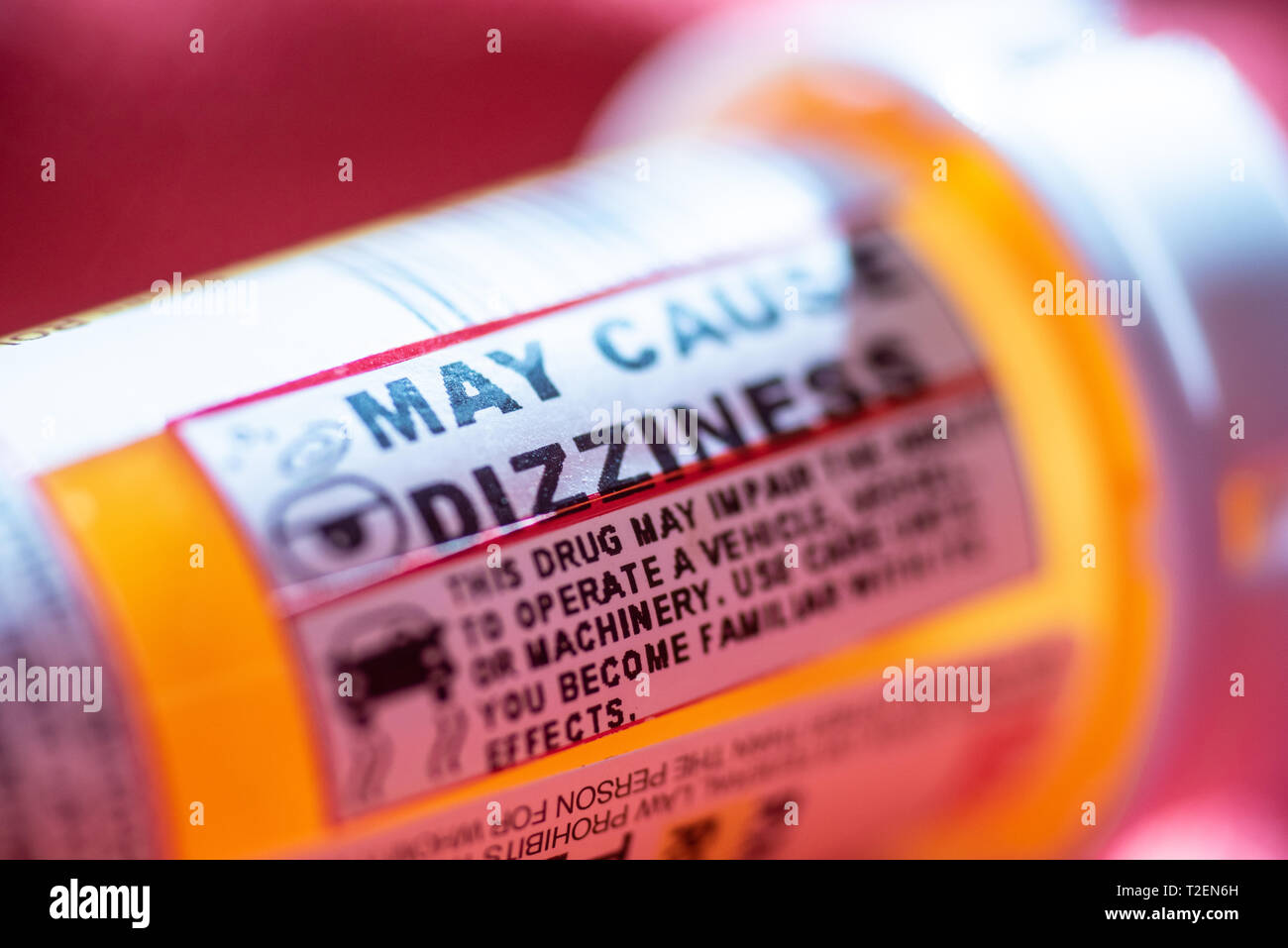 Pill bottle warning label Stock Photo