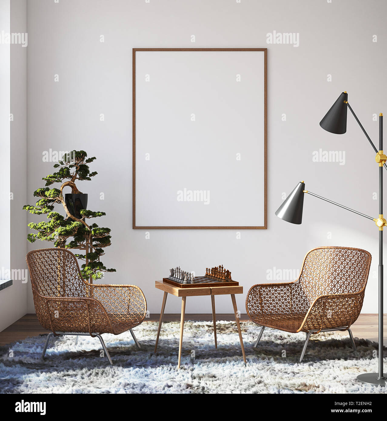 Download Mockup Poster In Hipster Living Room Interior 3d Render Stock Photo Alamy PSD Mockup Templates