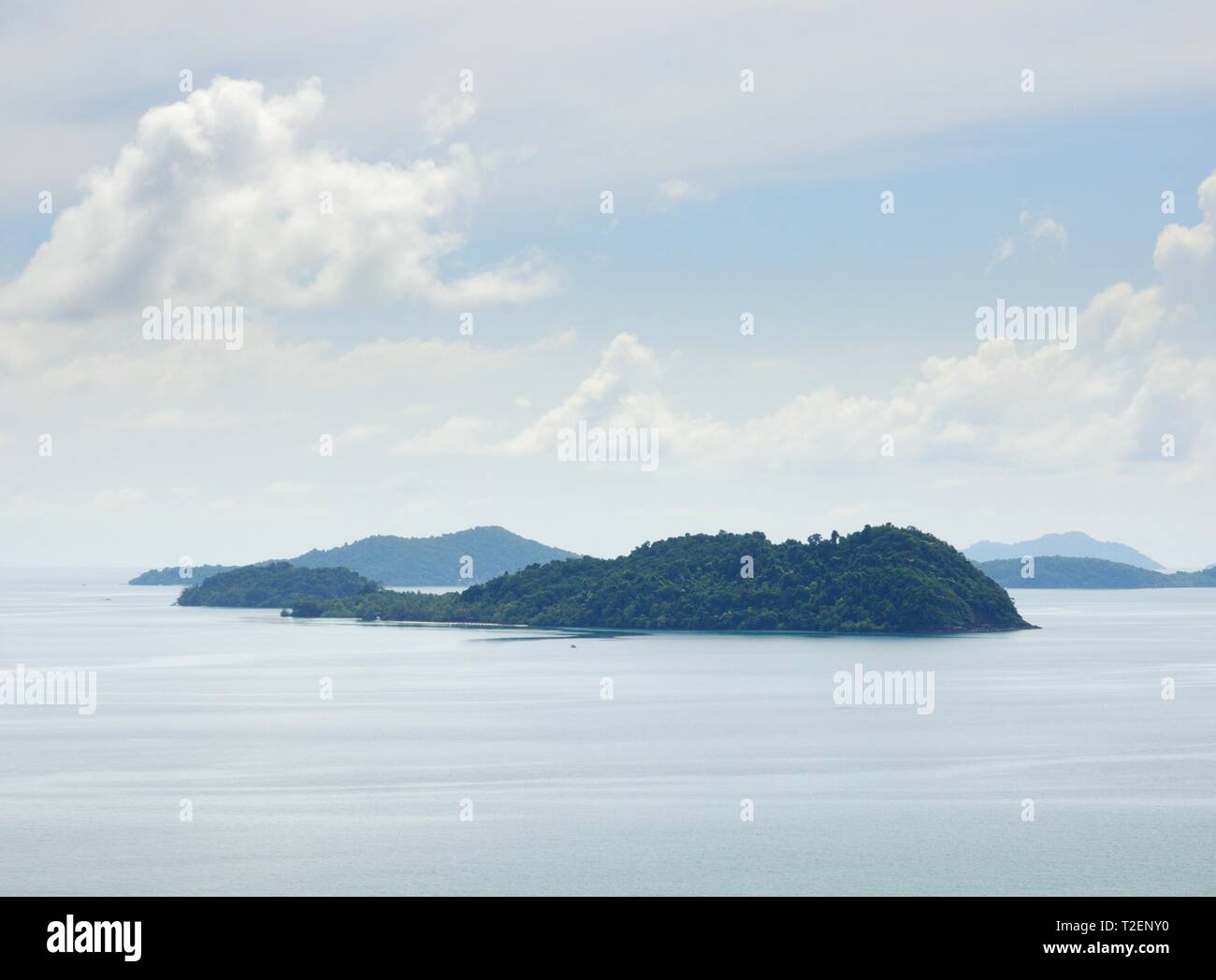 Aerial view on the tropical sea and islands on horizon at the Koh Chang island, Thailand. Stock Photo