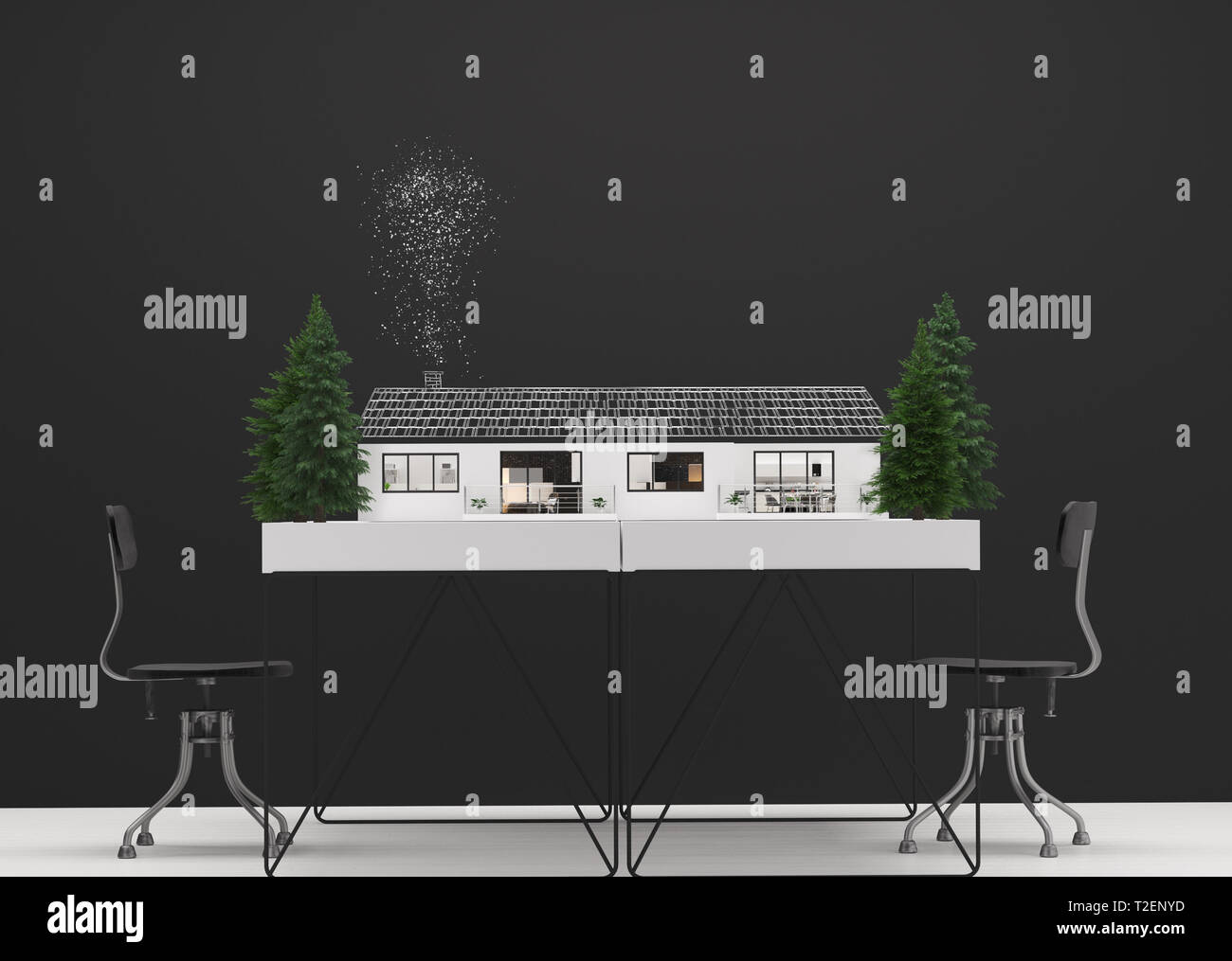 Home idea, interior layout on table. 3D illustration Stock Photo - Alamy