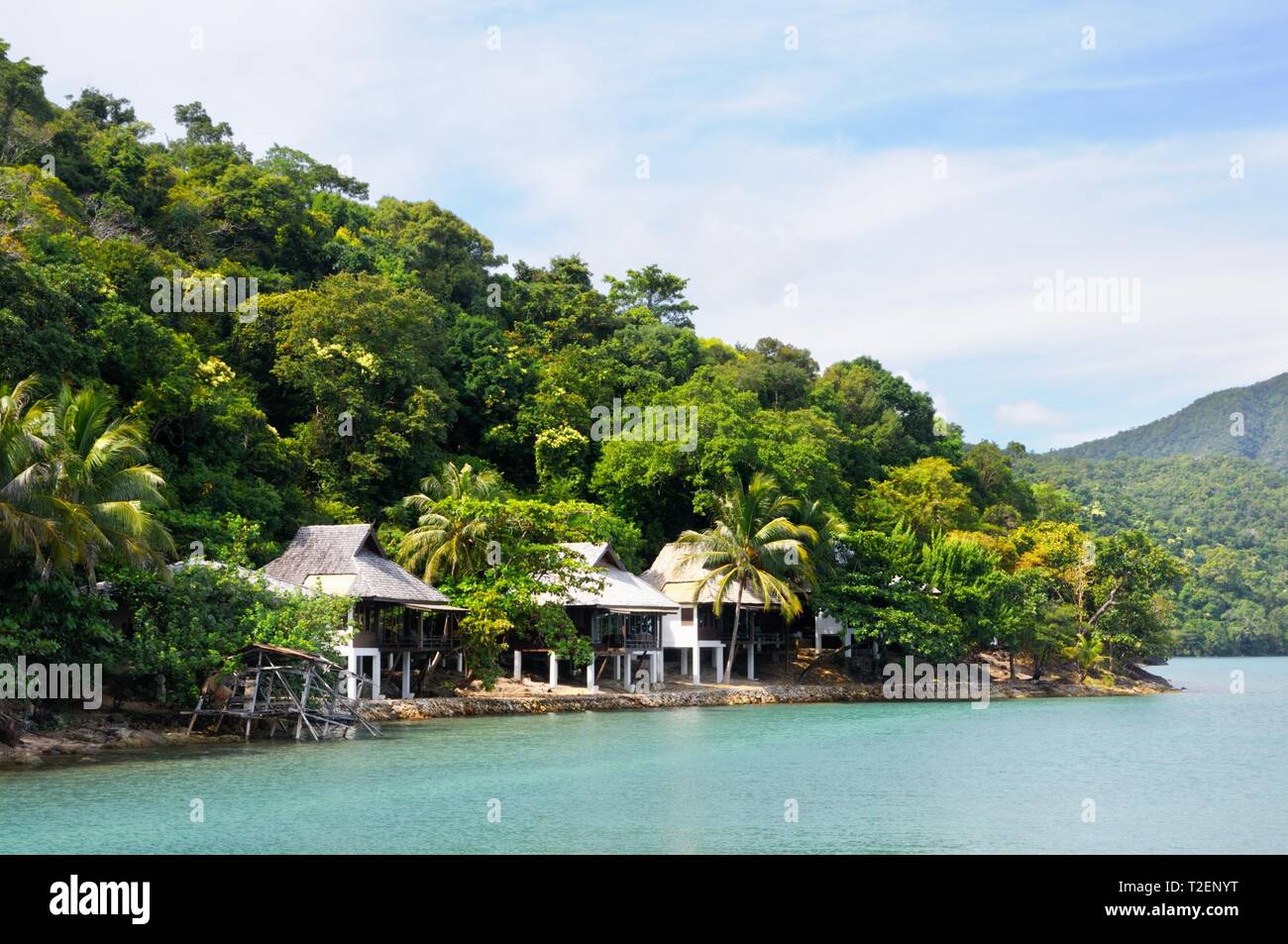Tropical resort with bulgalows at the coastline of the Koh Chang island, Thailand. Stock Photo