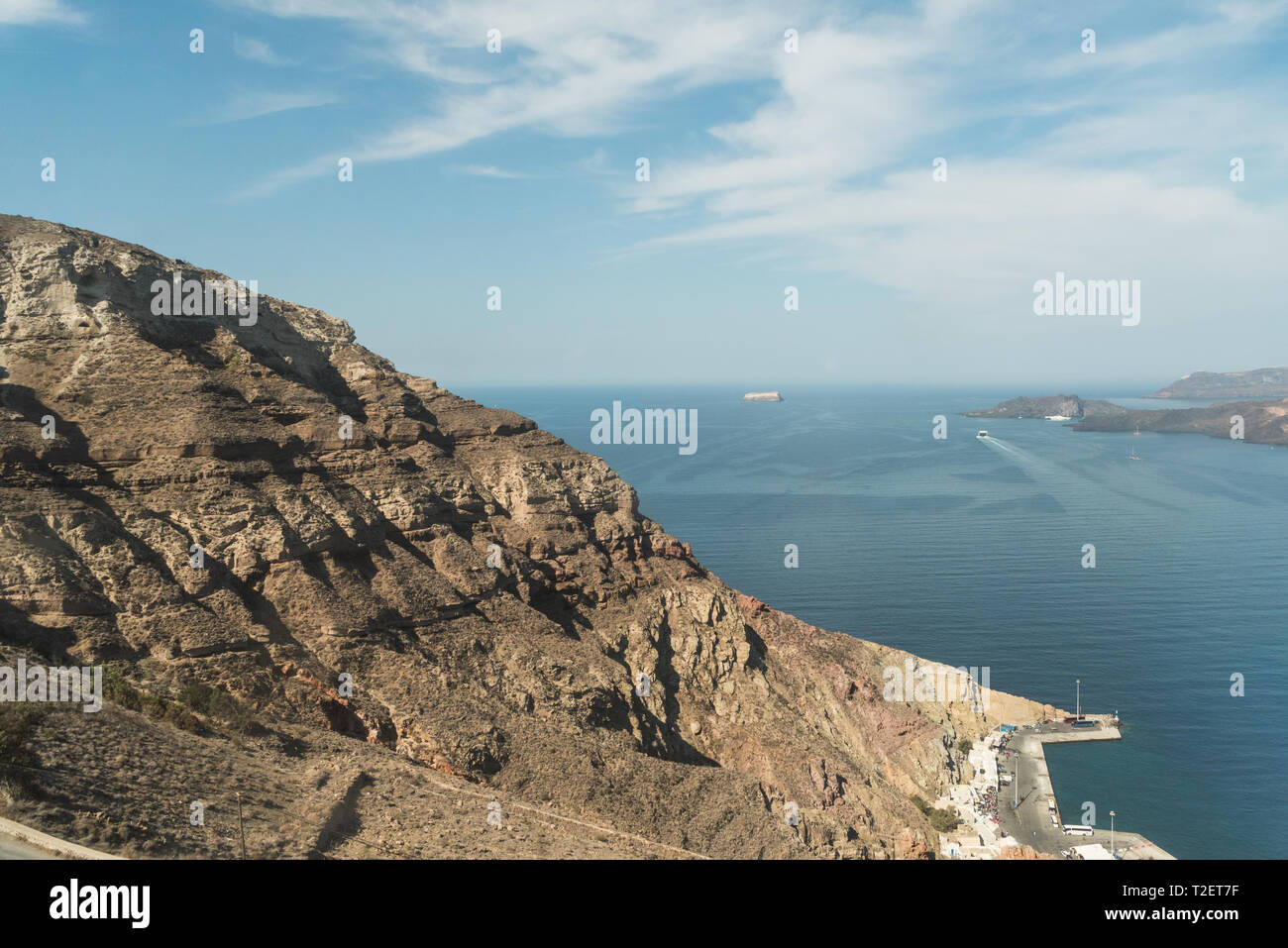 Levels of soil in Santorini describing its origin Stock Photo