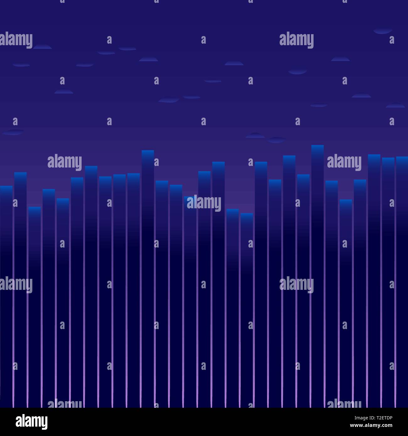 The city before sunrise. Background for text. It looks like an equalizer, the amplitude of sound, the volume of trading on the exchange. Stock Vector