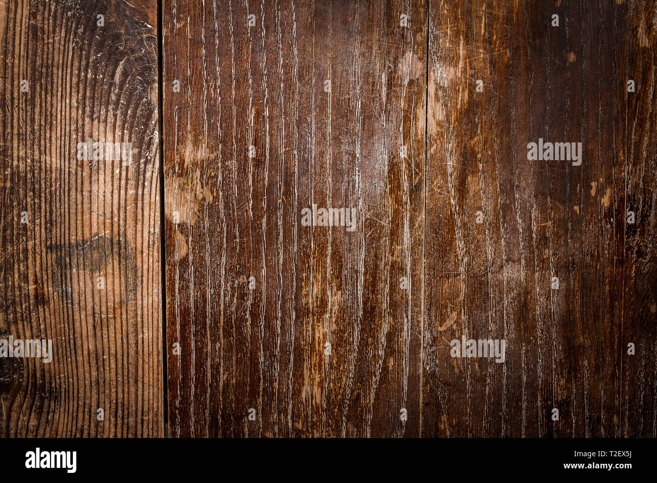 Old scratched oak table top texture background Stock Photo