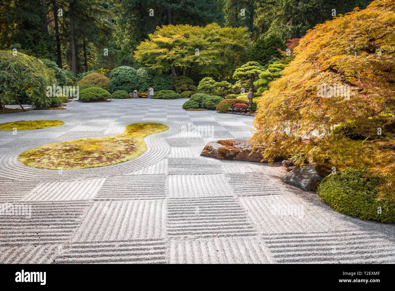 Zen garden, Japanese garden with gravel as a symbol for water, Portland