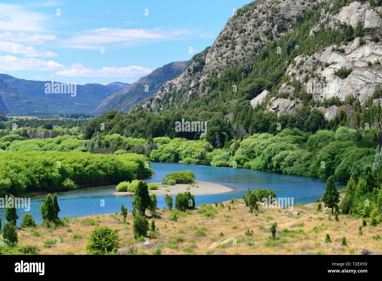 Mountainous landscape, Rio Futaleufu river valley, region de los Lagos, Patagonia, Chile Stock Photo