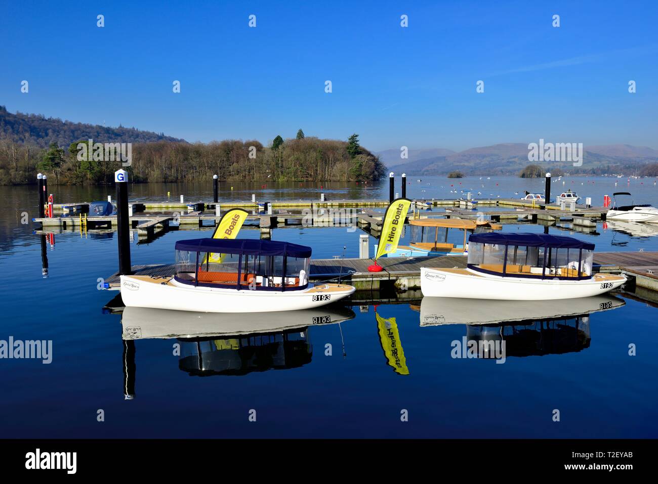 Canadian Electric Boat Company, Electric Boats Canada,Electric boat for hire,Bowness on Windermere,Lake District,Cumbria,England,UK Stock Photo