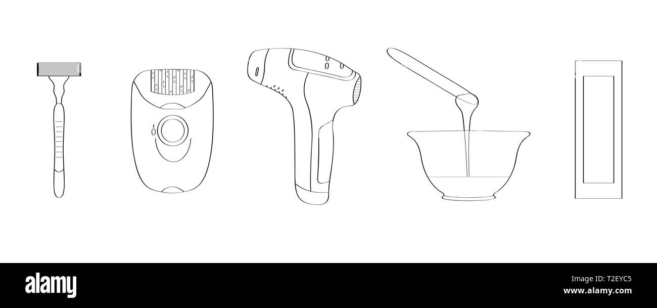 A set of tools to help get rid of unwanted body hair. Vector isolated