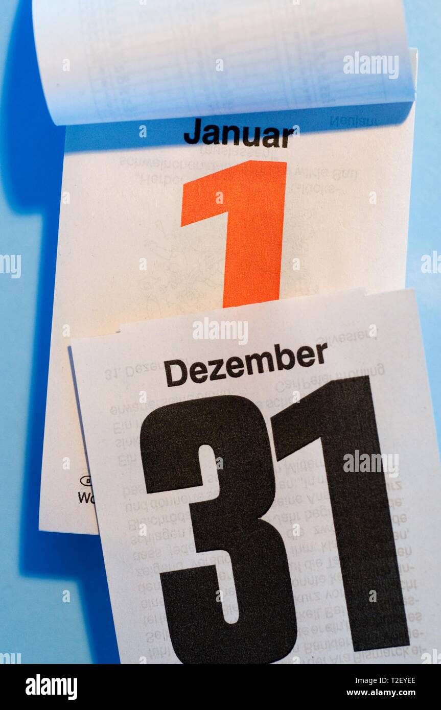 Turn of the year, calendar with calendar page 31 December and 1 January, Germany Stock Photo