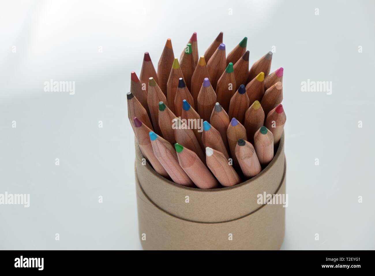 Coloured coloured pencils in a can, arranged in a circle, Germany Stock