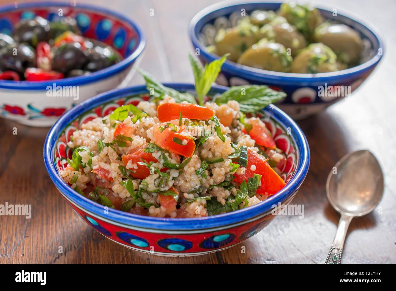 Taboule, Arabic salad with couscous and vegetables, Egypt Stock Photo