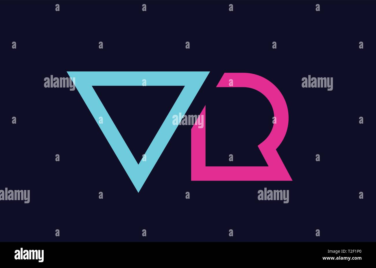 VR V R blue pink colorful alphabet alphabet letter logo combination ...
