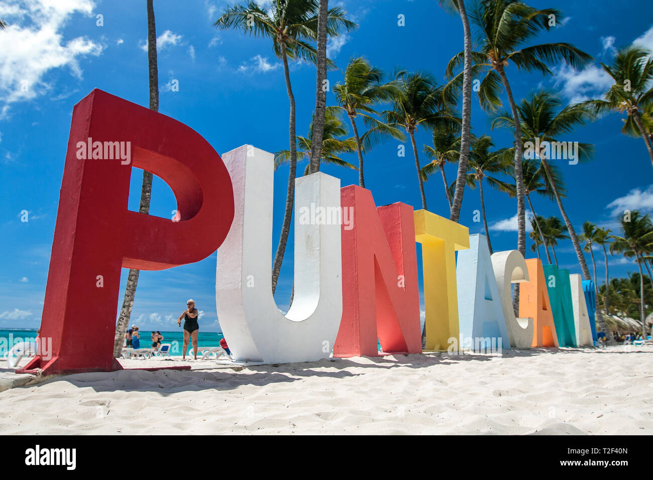Punta Cana, Dominican Republic 3/19, 2019: Punta Cana Club Med sign is placed on the beach of the resort. Stock Photo