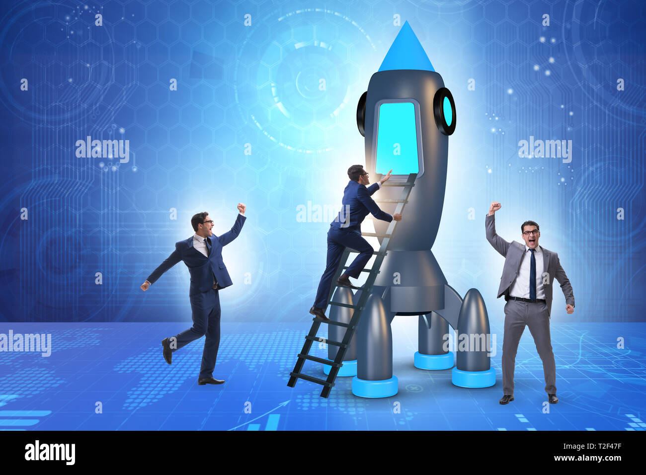Boarding Rocketship Young businessman boarding space rocket in start-up concept Stock Photo ...