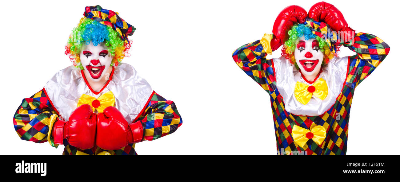 Funny male clown with boxing gloves Stock Photo - Alamy