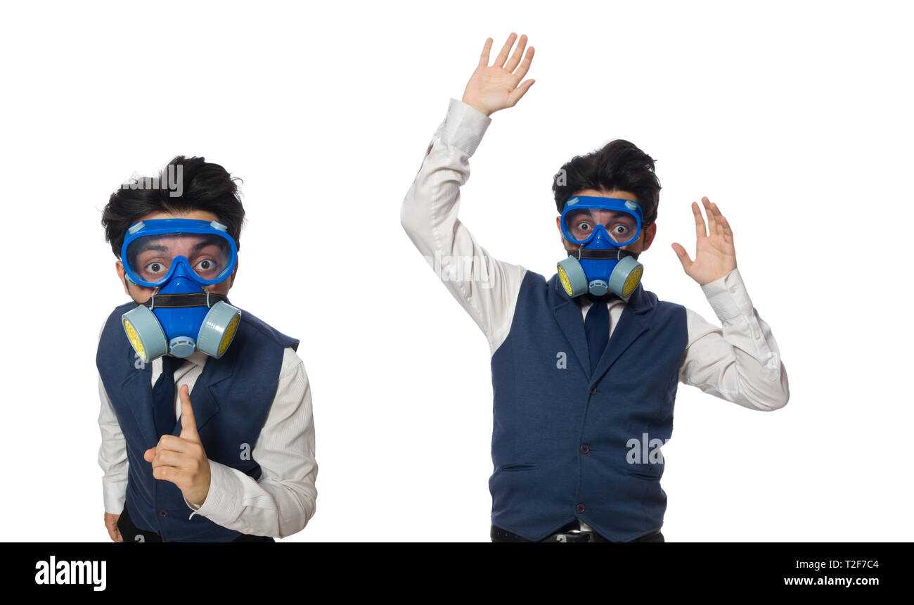 Funny man wearing goggles isolated on white Stock Photo Alamy