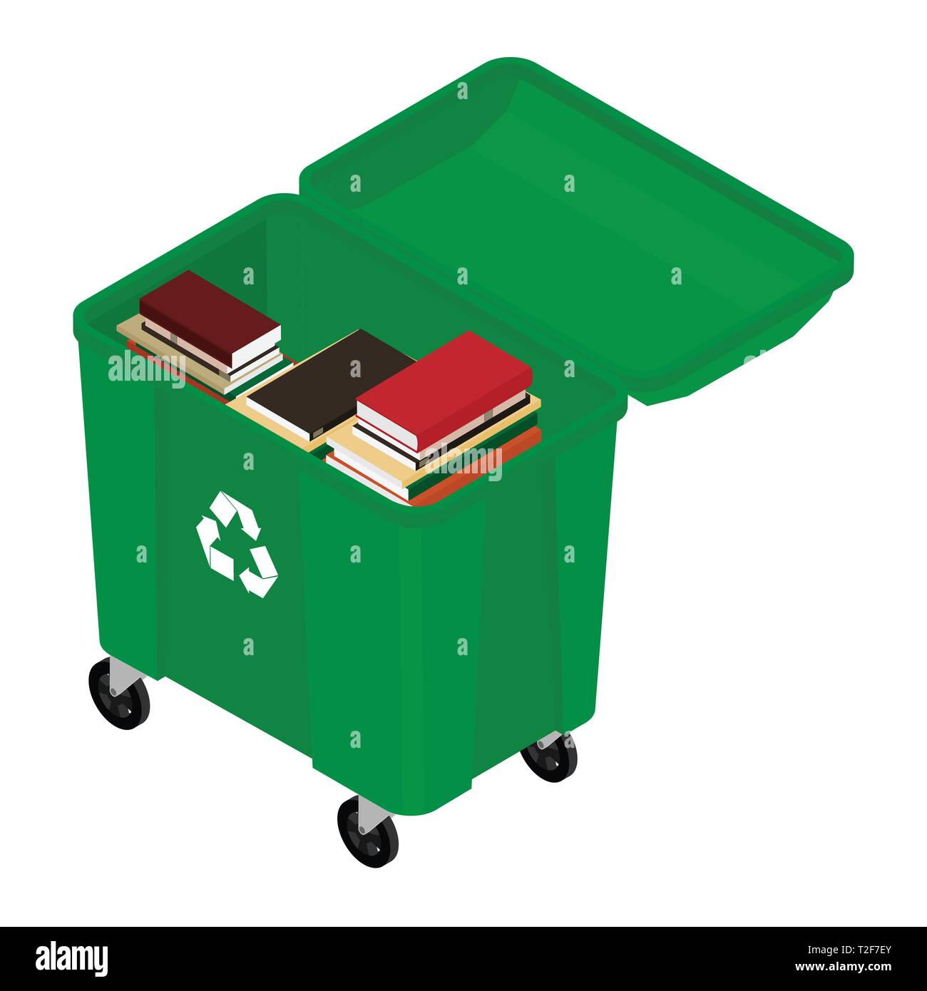 Garbage trash container full of books. Paper recycle concept Stock