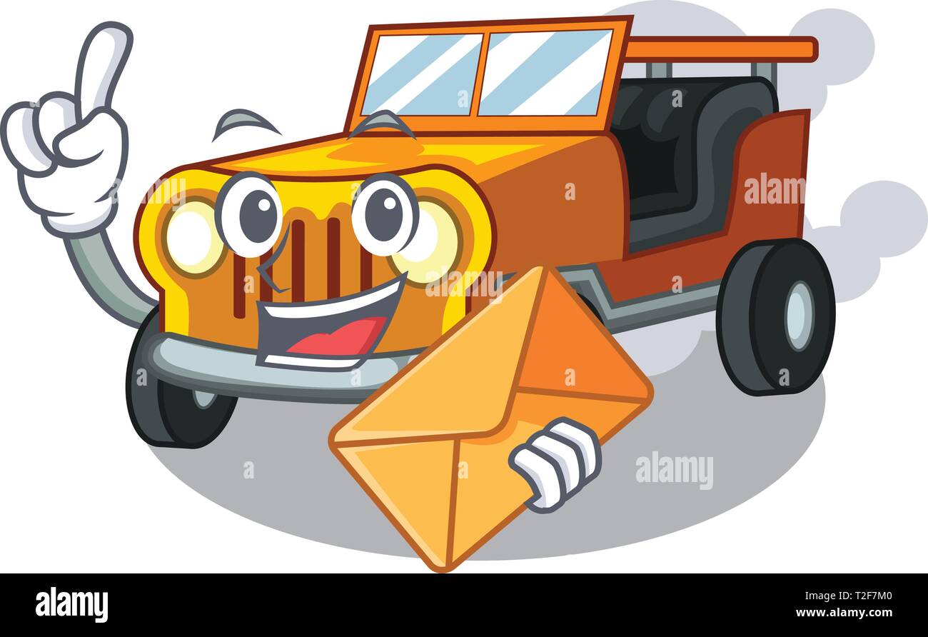 With envelope jeep car in the shape mascot vector illustratin Stock Vector